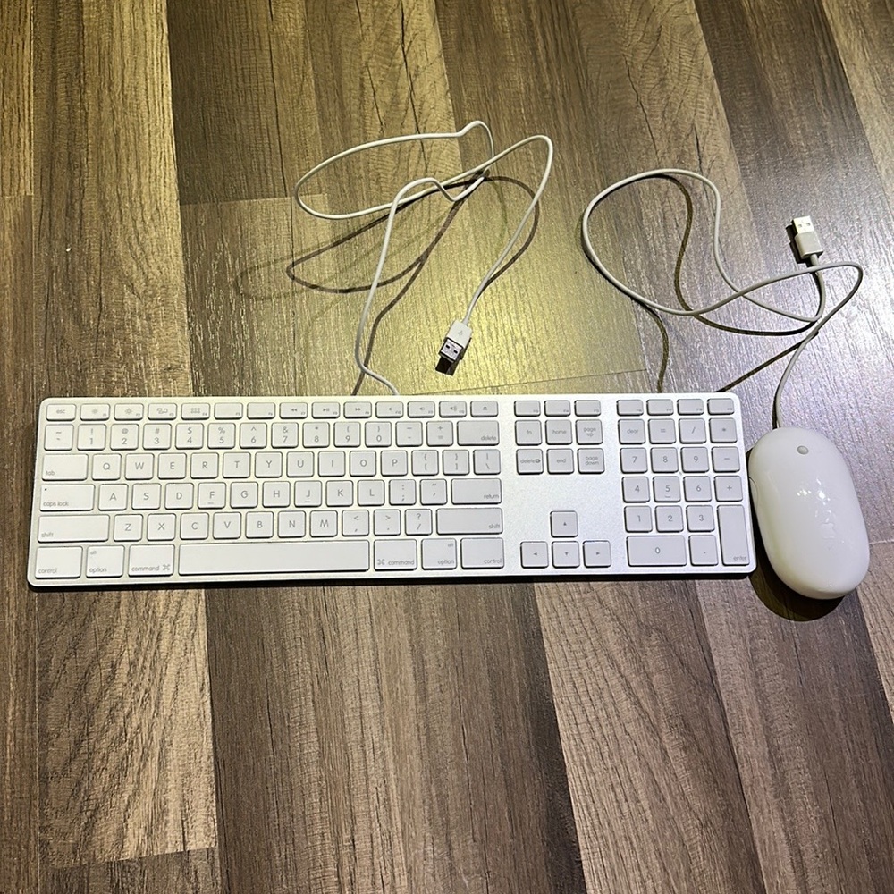 Apple Wired USB Keyboard A1243 w/Numeric Keypad and Mighty Mouse A1152